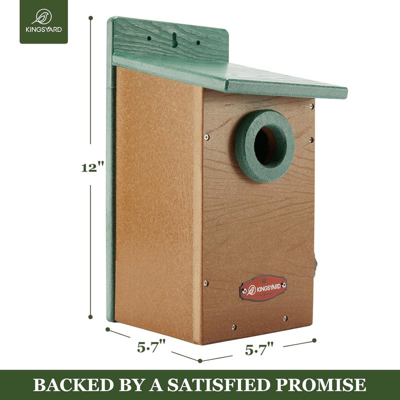 Kingsyard Recycled Plastic Bird House for Outdoor - Durable Nesting Box with Clear View Panel & Predator Guard for Bluebird Wren Swallow Finch, Green & Brown - Image 2